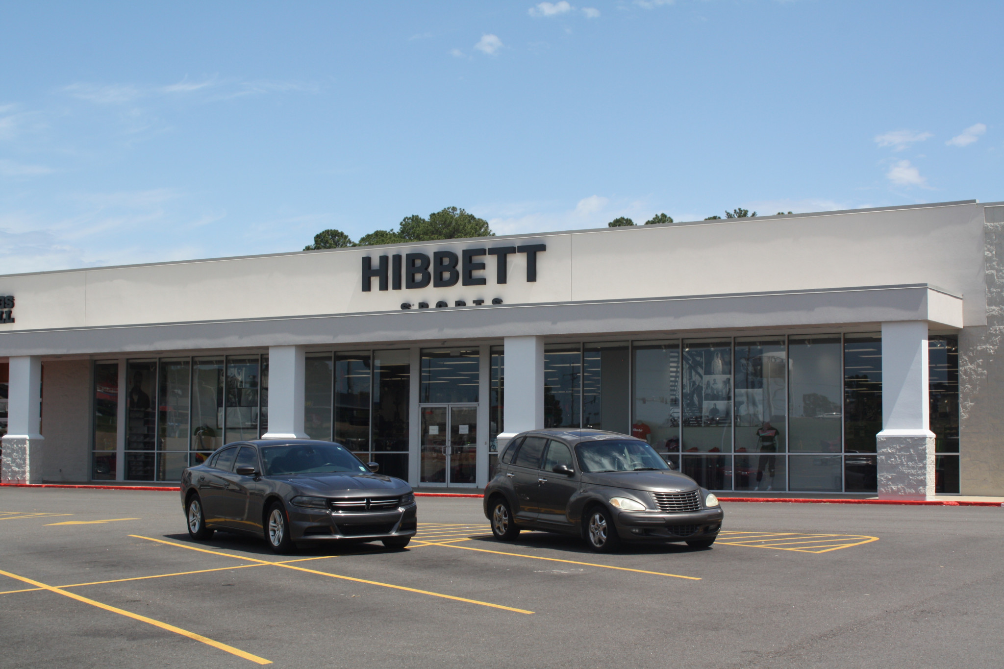 Now Hibbett Sports stands rebuilt with new signage, though the store is currently closed due to the coronavirus pandemic.