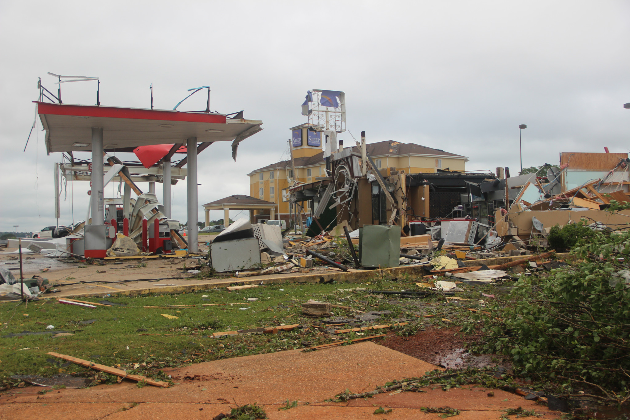 What was left of the Pow-Wow gas station and convenience store on the I-20 service road after the tornado.